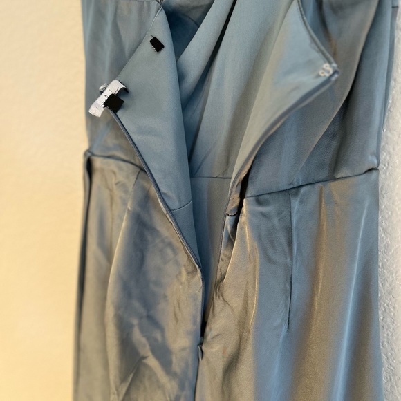 Signature Elegance Slate Blue Satin One-Shoulder Maxi Dress - Picture 5 of 6